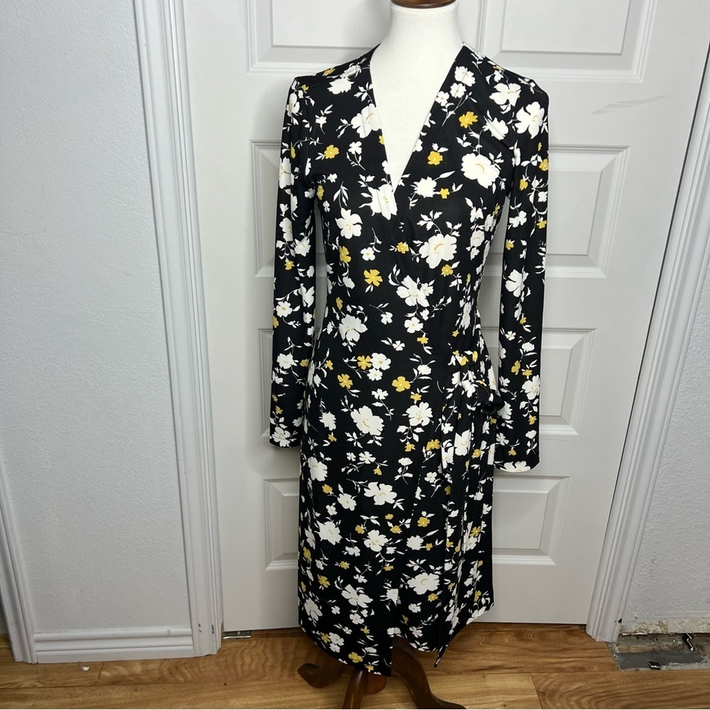 NWT Ann Taylor Floral Wrap Dress – Black – Size 8 - Picture 8 of 9